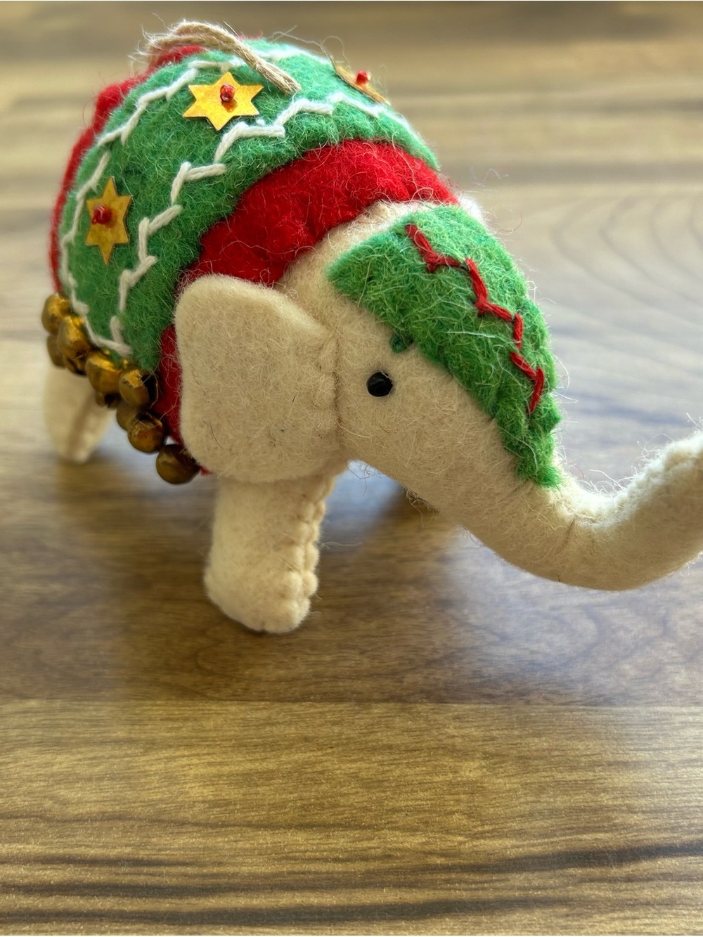 Handcrafted Felt Elephant Ornament in Green & Red